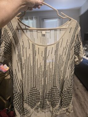 Boston Proper Cream Taupe Blouse with Silver Beaded Stripe Detail